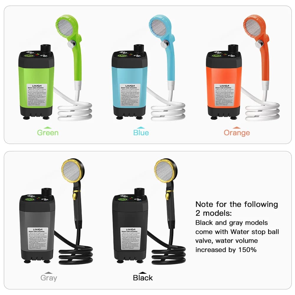 Camping Shower Pump RV Outdoor Shower Kit Camp Shower w/Full Screen Intelligent Digital Display Adjustable 6000mAh Shower Kit - 6