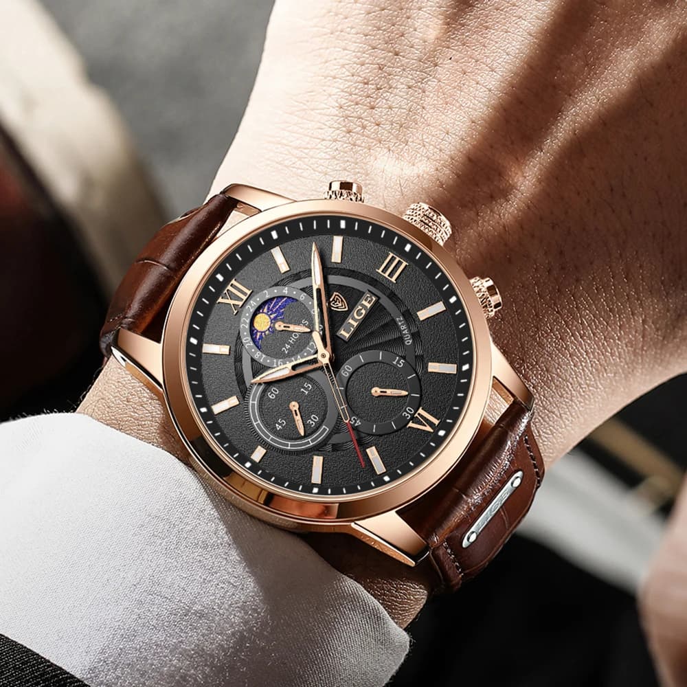 Men's Watches LIGE Top Brand Luxury Men WristWatch For Men Leather Quartz Watch Sports Waterproof Male Clock Relogio Masculino - 5