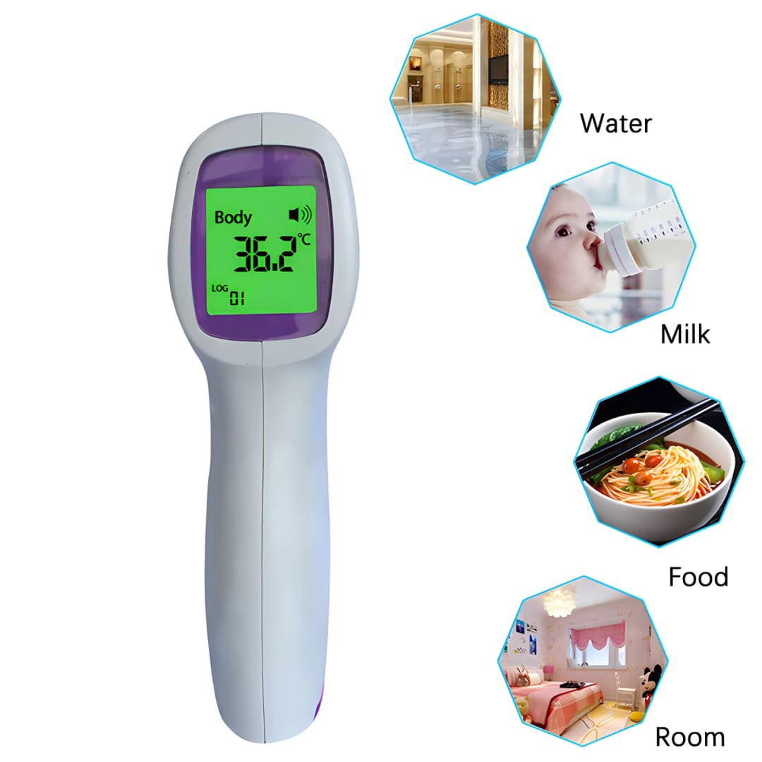 مقياس حرارة رقمي محمول للجبهة بدون تلامس بالأشعة تحت الحمراء لقياس درجة حرارة الجسم للأطفال والكبار - 5