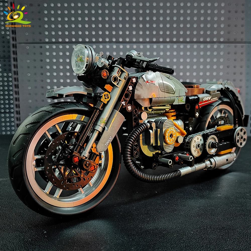 HUIQIBAO 808 قطعة MOC دراجة نارية تقنية، مكعبات بناء، لعبة متسابق موتو للأطفال والبالغين