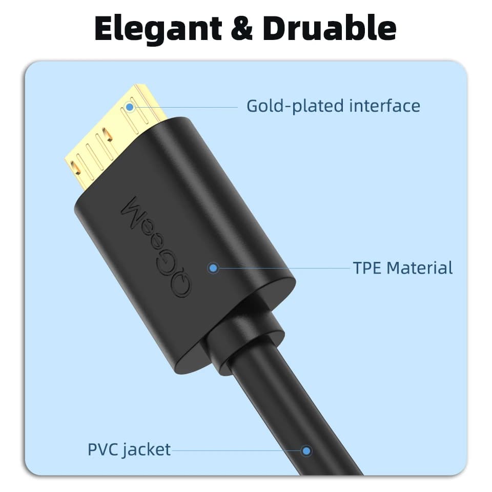 كابل QGEEM Micro USB 3.0 من Type A إلى Micro B، كابل بيانات لأقراص التخزين الخارجية HDD، متوافق مع سامسونج S5 ونوت 3 - 3
