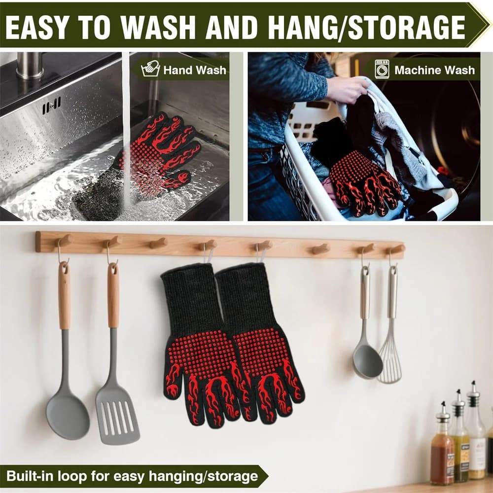 قفاز فرن شواء مقاوم للانزلاق والحرارة قطعة واحدة قفازات مطبخ مقاومة للنار مناسبة لدرجات الحرارة العالية - 3