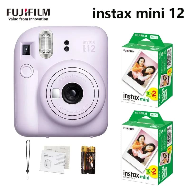 كاميرا أفلام Fujifilm Instax Mini12 الأصلية، Mini SE، مع 20 ورقة فيلم Instax Mini، وألبوم، وحقيبة، مجموعة هدايا للفتيات بمناسبة السنة الجديدة