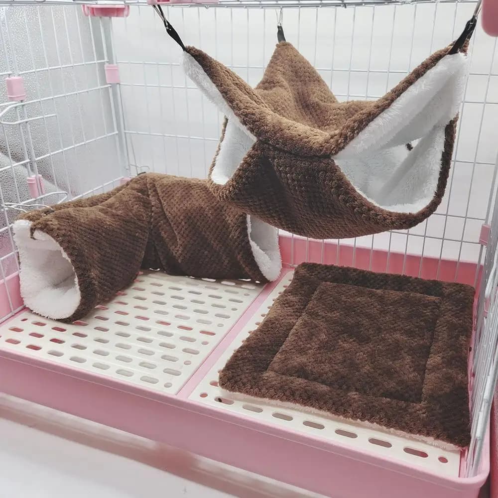 1Pc Hamster Nest Winter Bed House Shed Hanging Hammock Cage Tunnel Plush Hideaway For Hamster Guinea Pigs Sugar Small Pe H8z6 - 4