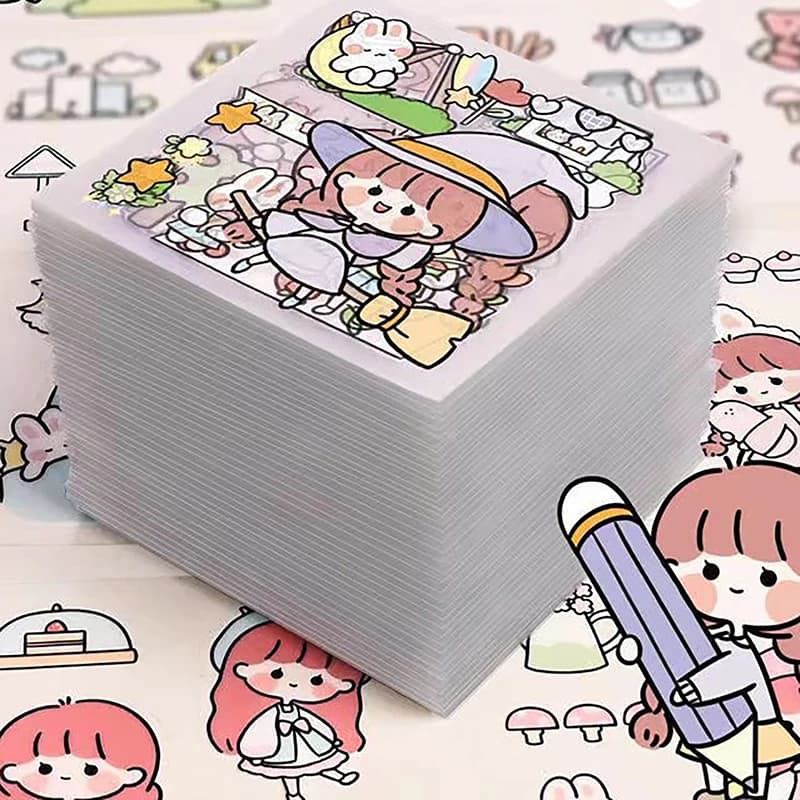 50 Pcs of Non-repetitive PET Waterproof Cute Ledger Stickers Cut-free Stickers for Students and Girls Anime Idol Card Stickers - 3