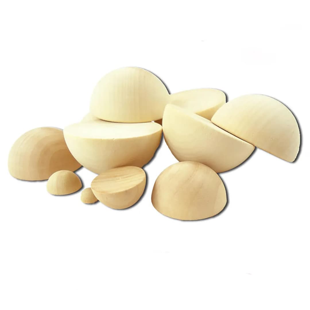 Split Half Wood Balls Bead Ø10mm - 90mm Unfinished Natural Wood Beads Flatback Cabochon For DIY Craft Toy Home Decor - 2