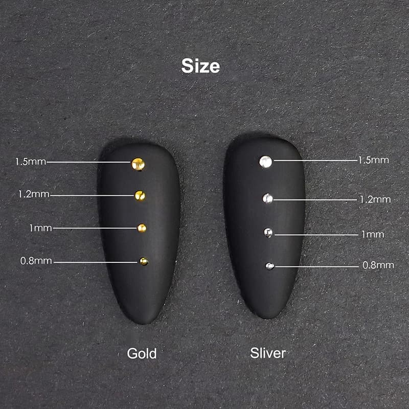 About 1000pc Nail Art Mini Stainless Steel Metal Bead Hollow Gold Silvery Small Micro Caviar Nails Beads 3D Kit Nail Decorations - 5