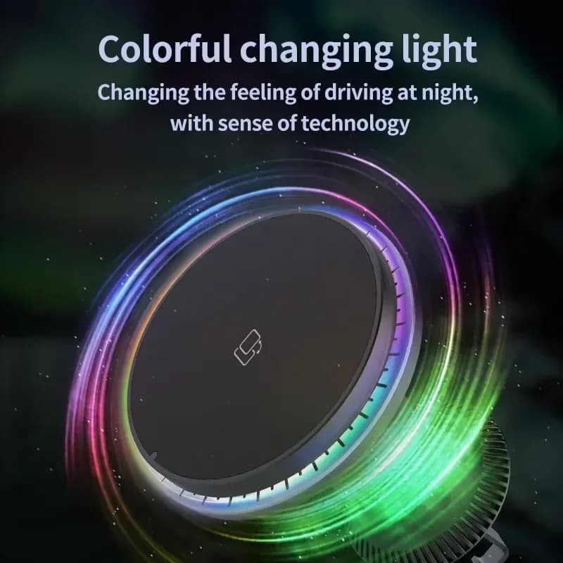 LED/RGB Magnetic Car Wireless Charger For iPhone 12 13 14 15 Pro Max Macsafe Car Phone Holder Stand Mount Fast Charging Station - 4