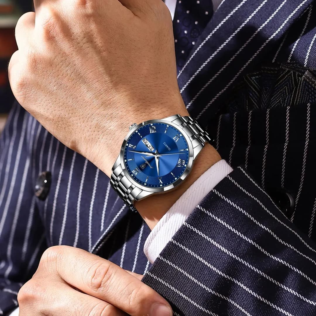 POEDAGAR Luxury Man Clock Waterproof Luminous Week Date Fashion Men's Wristwatch Stainless Steel Business Quartz Watches For Men - 6