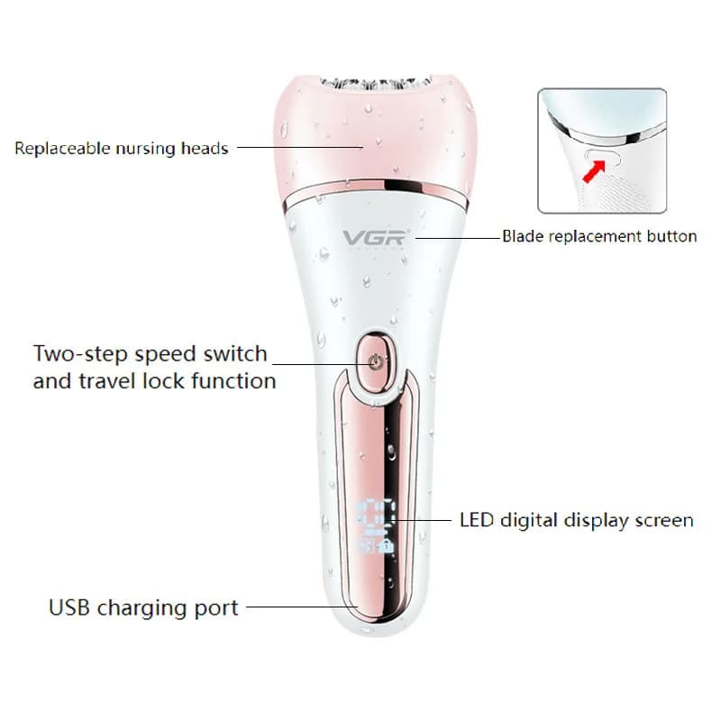 Original VGR  Electric Women Epilator Female Shaver Leg Body Hair Removal Lip Chin Depilatory Lady Bikini Trimmer Facial Hair Re - 3
