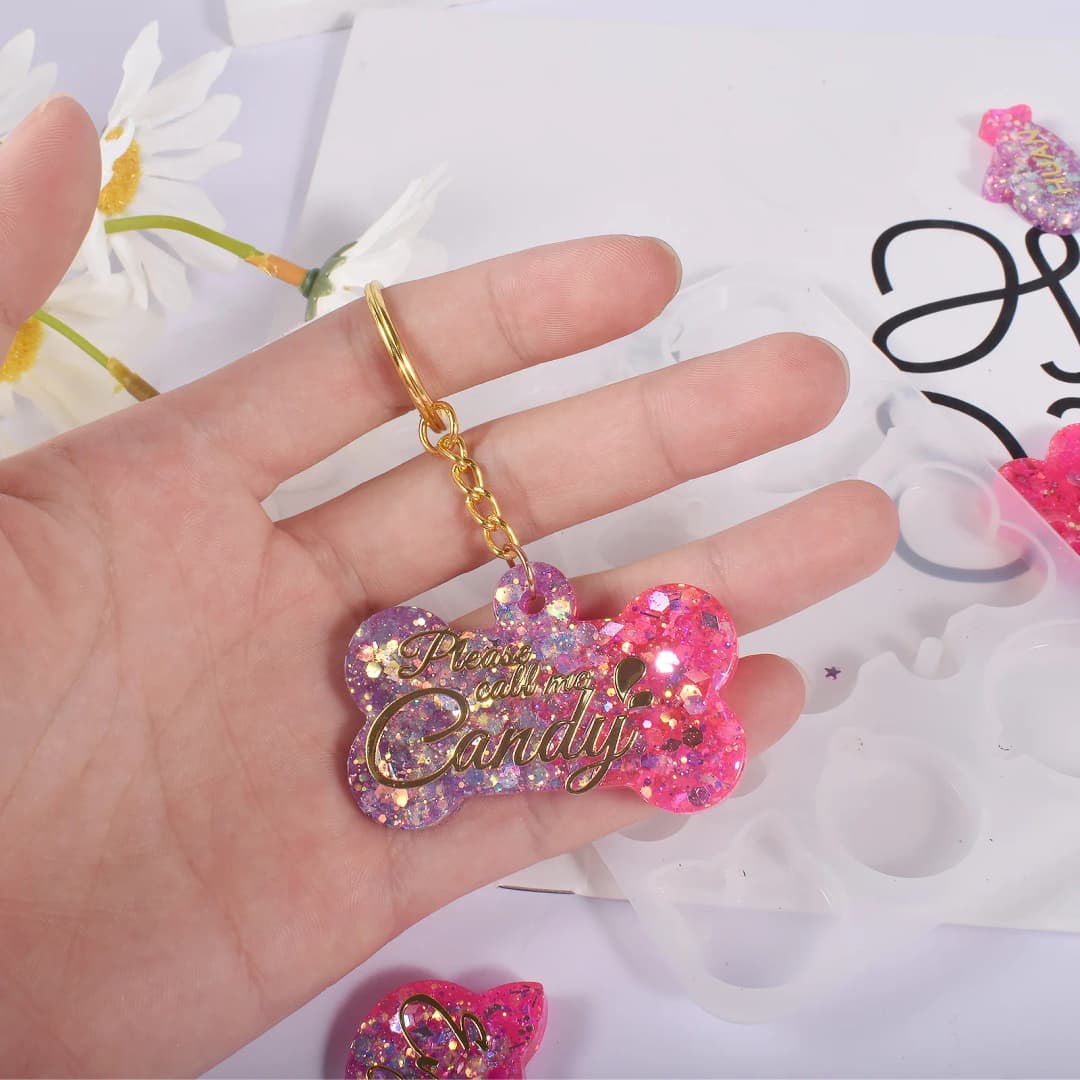 الكلب علامة العظام على شكل سلسلة المفاتيح قلادة قالب لتقوم بها بنفسك الكلب علامة الراتنج قالب الكريستال الايبوكسي قالب من السيليكون صنع المجوهرات قالب الصب - 4