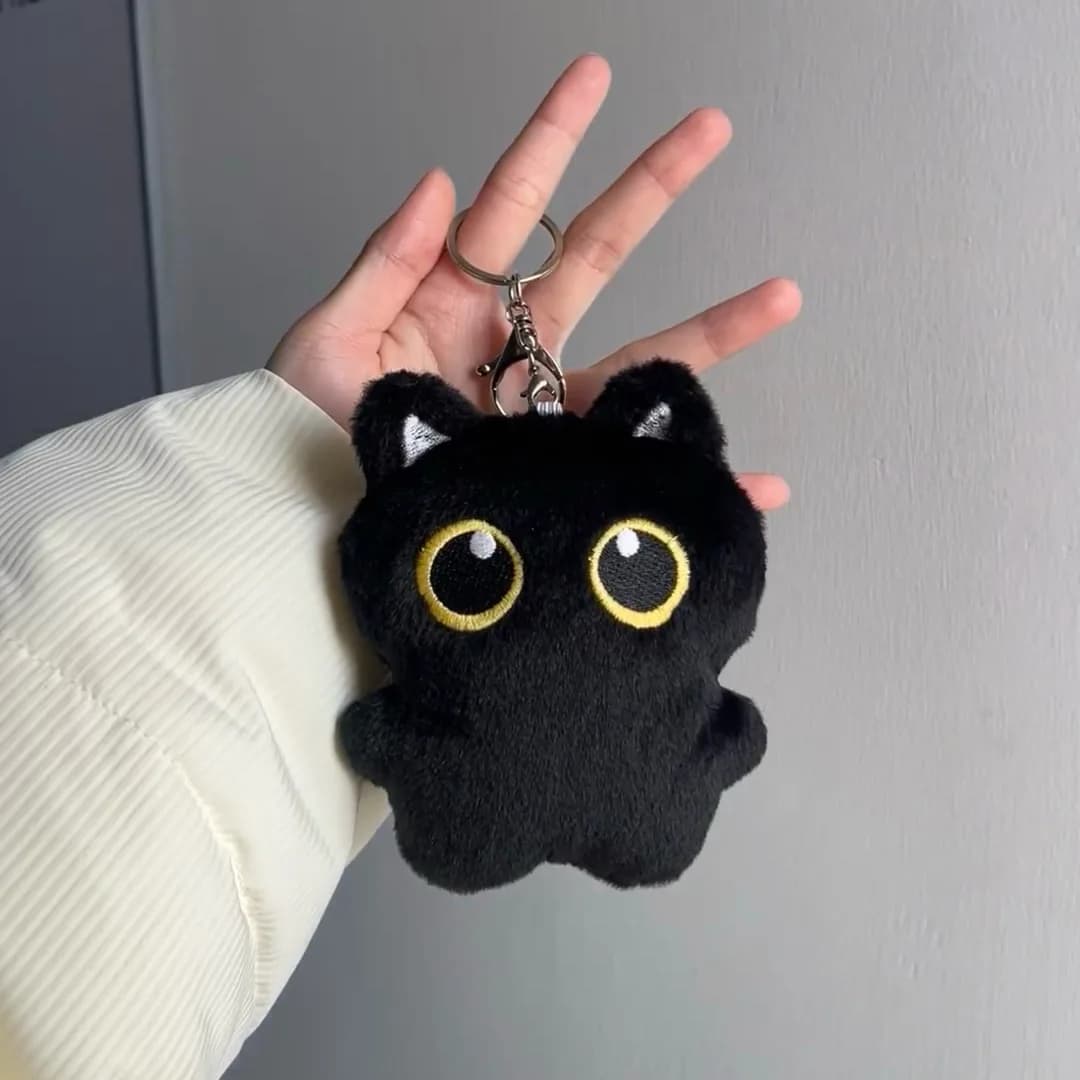 Cartoon Cute Black Cat Plush Keychain Squeaky Toy Squishy Bag Pendant Soft Stuffed Toy Ins Style Cuddly Cat Doll Boys Girls Gift - 2