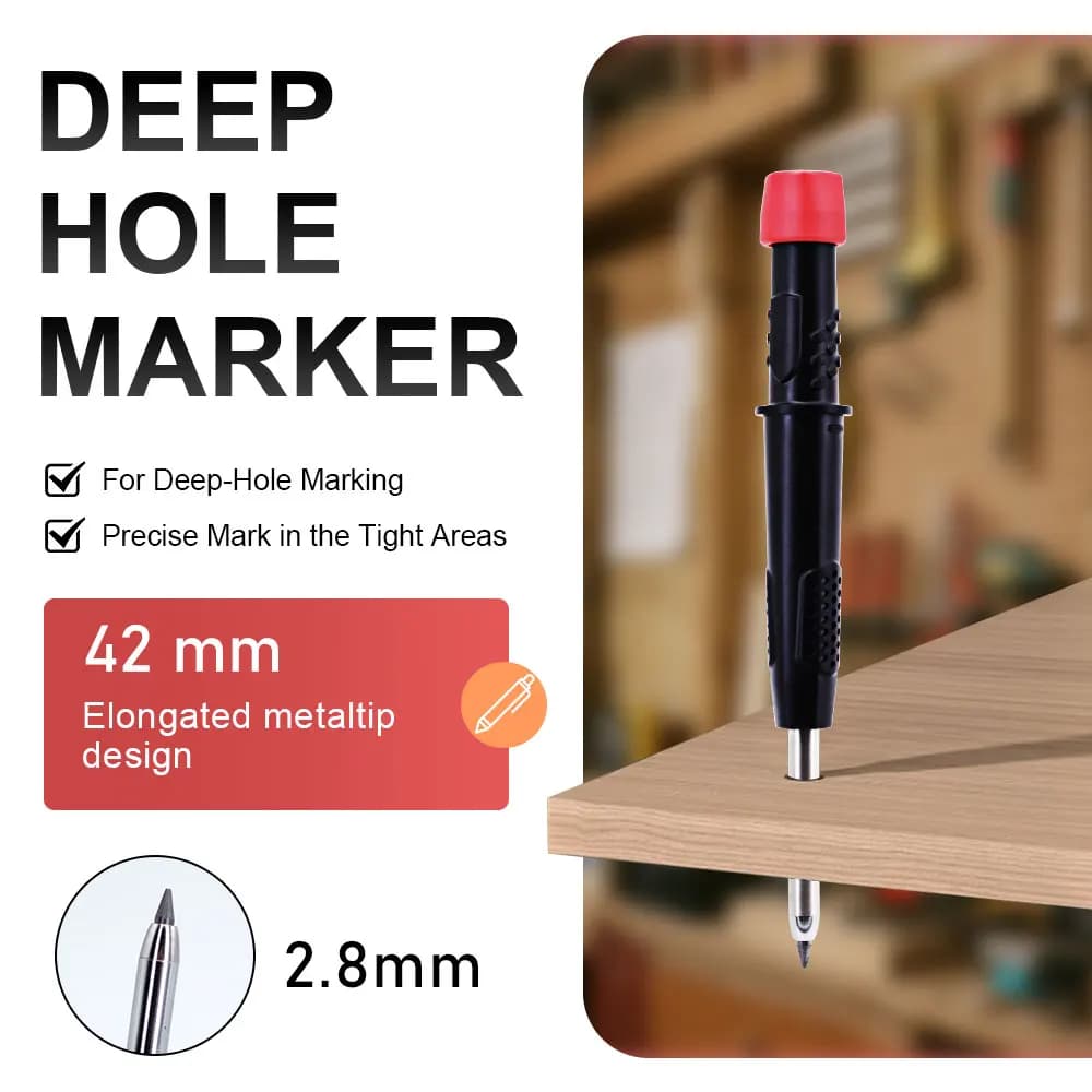 5Pcs/Set Solid Carpenter Pencil Set 2.8mm Deep Hole Mechanical Pencil Marker With Built in Sharpener For Woodworking Architect - 5