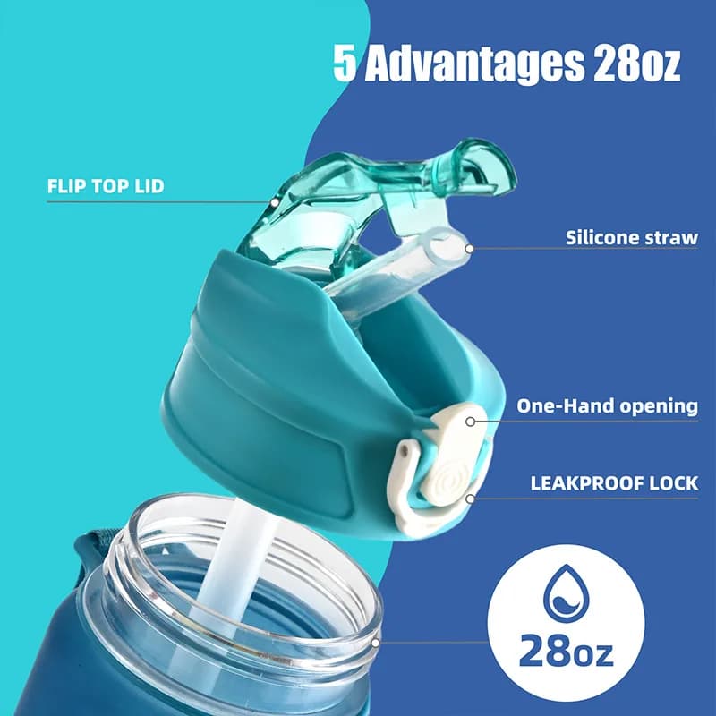 1PCS 800ML Large Capacity Sports Water Bottle Leak Proof Colorful Plastic Cup Drinking Outdoor Travel Portable Gym Fitness Jugs - 4