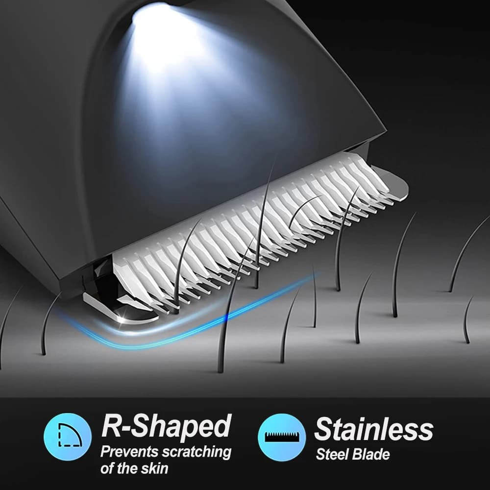 ماكينة تشذيب شعر الجسم وشعر العانة للرجال والنساء، ماكينة حلاقة كهربائية للجسم والبيكيني غير مؤلمة |   ماكينة حلاقة مقاومة للماء من النوع C قابلة لإعادة الشحن - 5