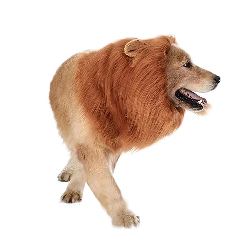 Realistic Lion Mane Wig for Dogs, Pet Cosplay Costume with Ear Holes, Adjustable Fit for Medium Large Dogs, Fun Pet Accessory - 5