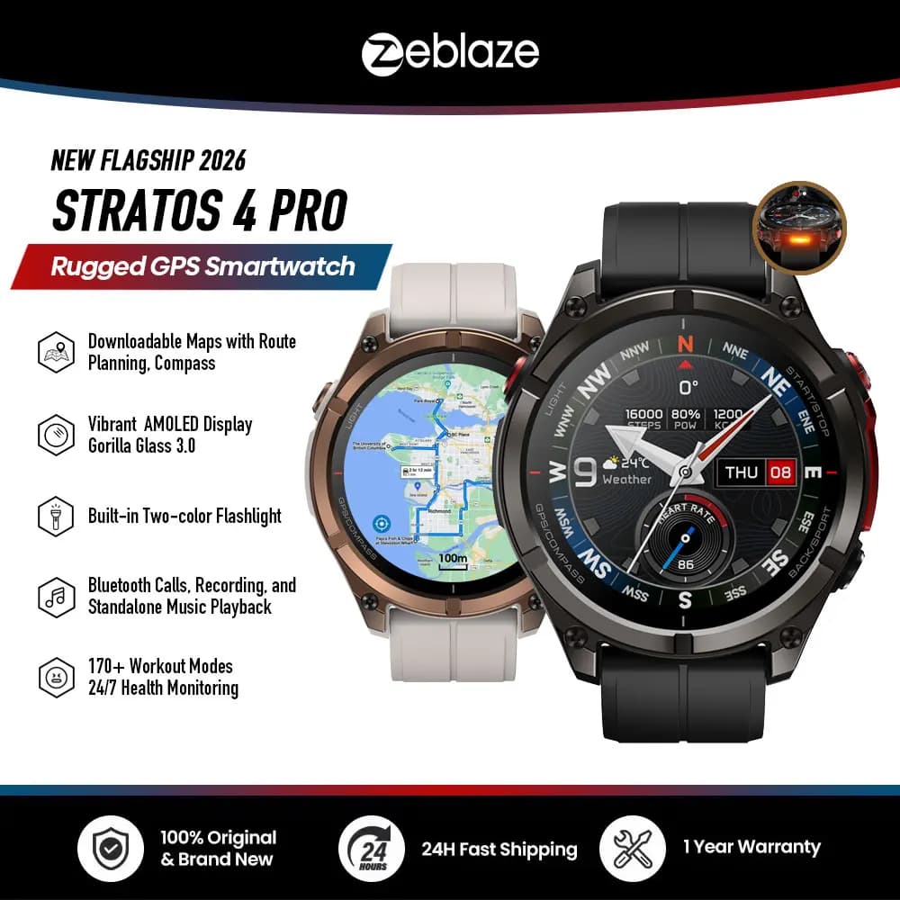 2026 New Flagship Zeblaze Stratos 4 PRO Rugged GPS Smartwatch AMOLED Free Download Maps Two-color Flashlight Music Storage Watch