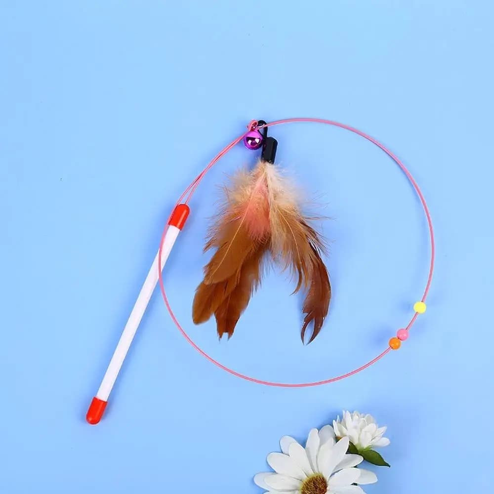 1PCS Metal Wire Funny Cat Stick Cat Toy Pet Toy with Feather Bell Funny Cat Rod Pet Supplies - 3