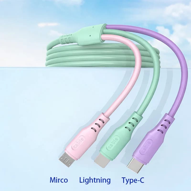 كابل USB 3 في 1 للشحن السريع 6 أمبير ومزامنة البيانات لهواتف آيفون وشاومي وهواوي وفيفو، كابل Type-C ومايكرو، كابل شحن عالي السرعة - 3