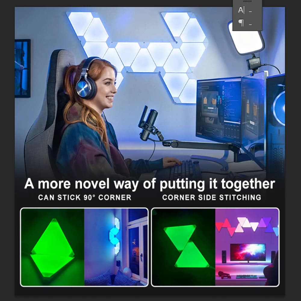 Super Thin LED Triangle Lamps Indoor RGB Quantum Wall Light WIFI Bluetooth APP Control Night Light For Game Bedroom Decoration - 4