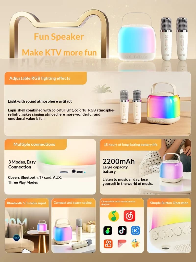 سماعة إديفاير KTV Q2 بلوتوث مع ميكروفون مخصصة للغناء المنزلي والتخييم 2200MAH إضاءة RGB كمبيوتر - 5