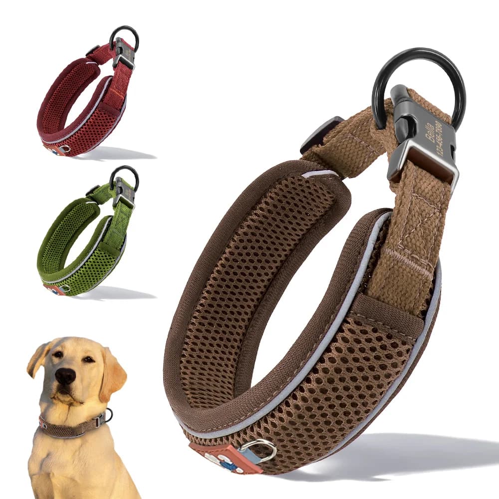 Personalized Dog Collar Mesh Breathable Dog Collars Reflective Pet Necklace Durable For Small Medium Large Dogs Free Engraving