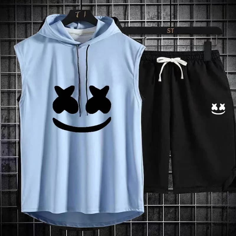Brand Summer Men's Two Piece Set CasualT-Shirt and Shorts Set Mens Sports Suit Fashion Short Sleeve Tracksuit Hooded T-shirt - 5