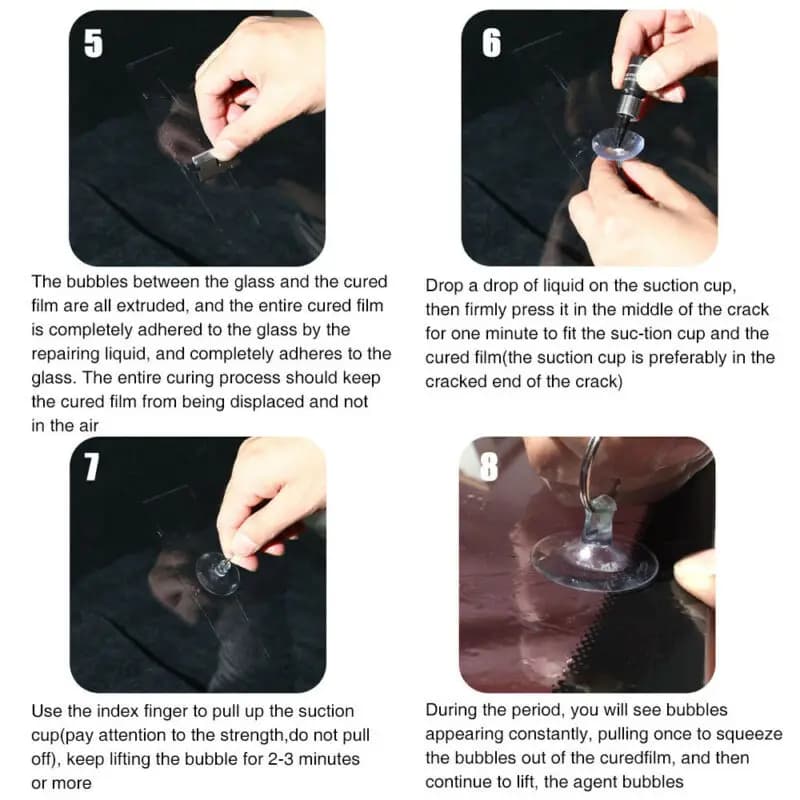 مجموعة إصلاح زجاج السيارة نانو سائل، 5 قطع، راتنج لإصلاح شقوق زجاج السيارة الأمامي، مجموعة أدوات عالمية لإصلاح الخدوش والشقوق - 4