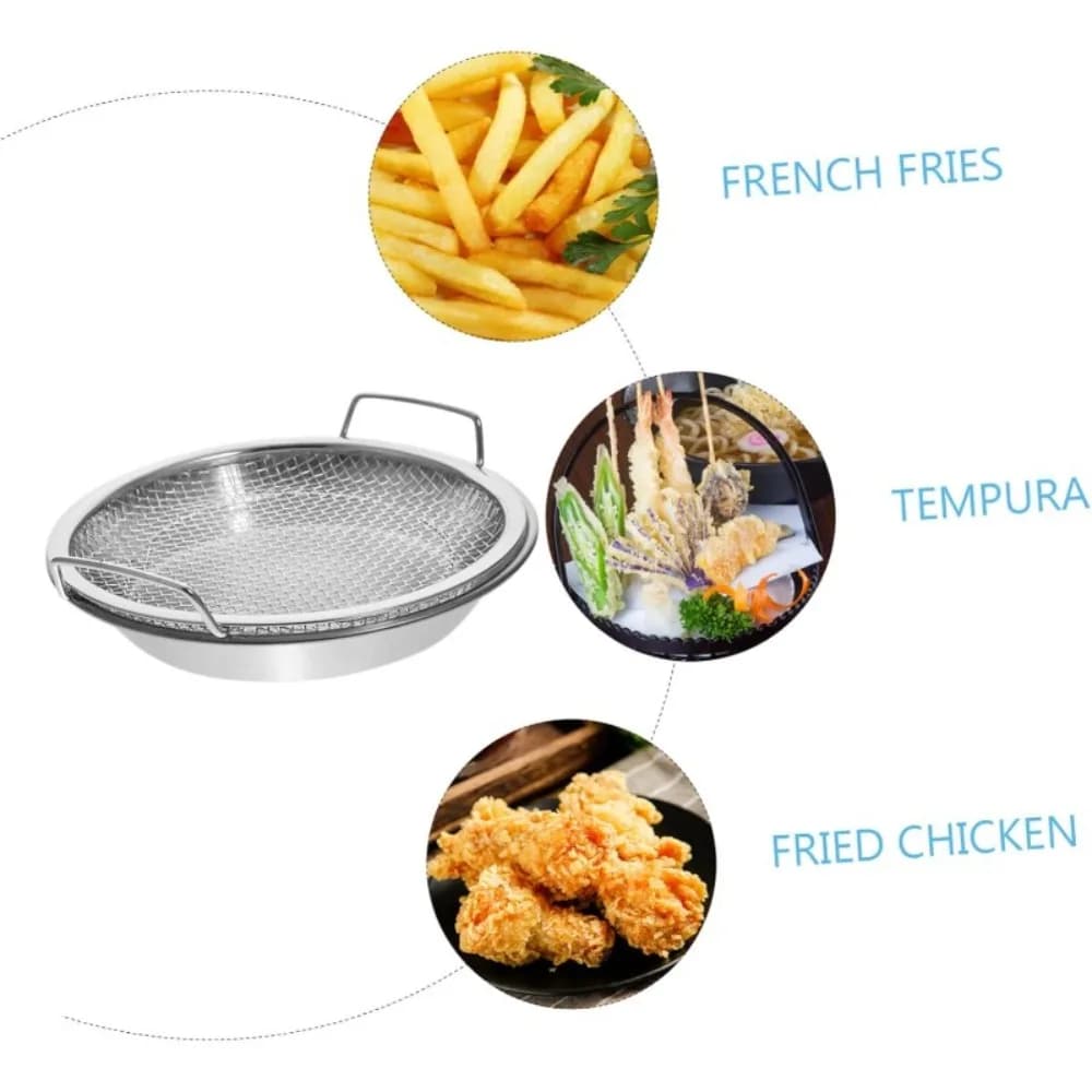 رف قلي من الفولاذ المقاوم للصدأ شديد التحمل مع صينية، سلة شبكية معدنية قابلة للطي لتصريف الزيت، آمنة للغسل في غسالة الأطباق - 5