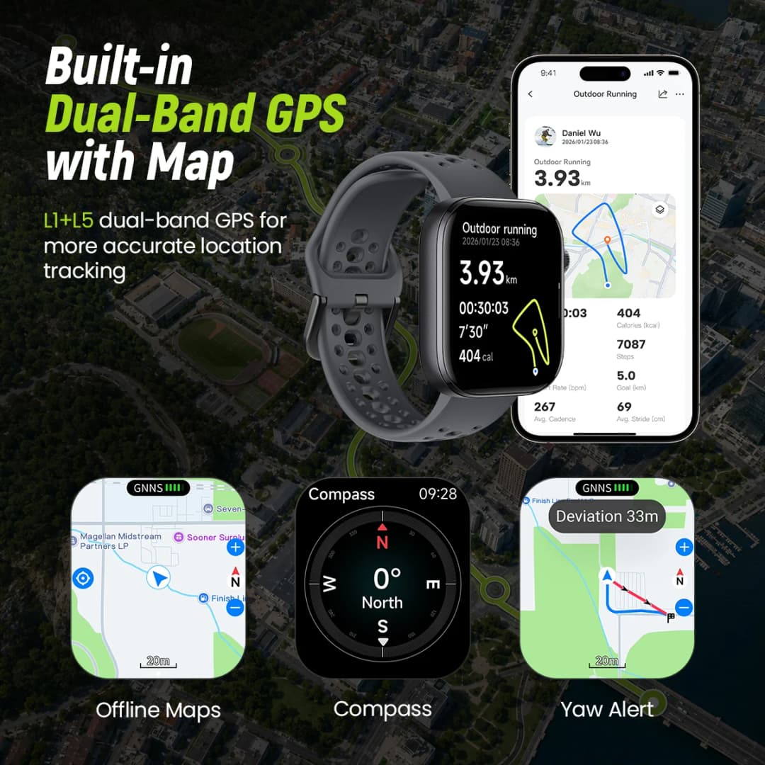 HAYLOU Watch Hyper Smartwatch 1.97" AMOLED Display Supports Dual-Band GPS Compass Offline Maps Message Reply Smart Watch 5ATM - 2