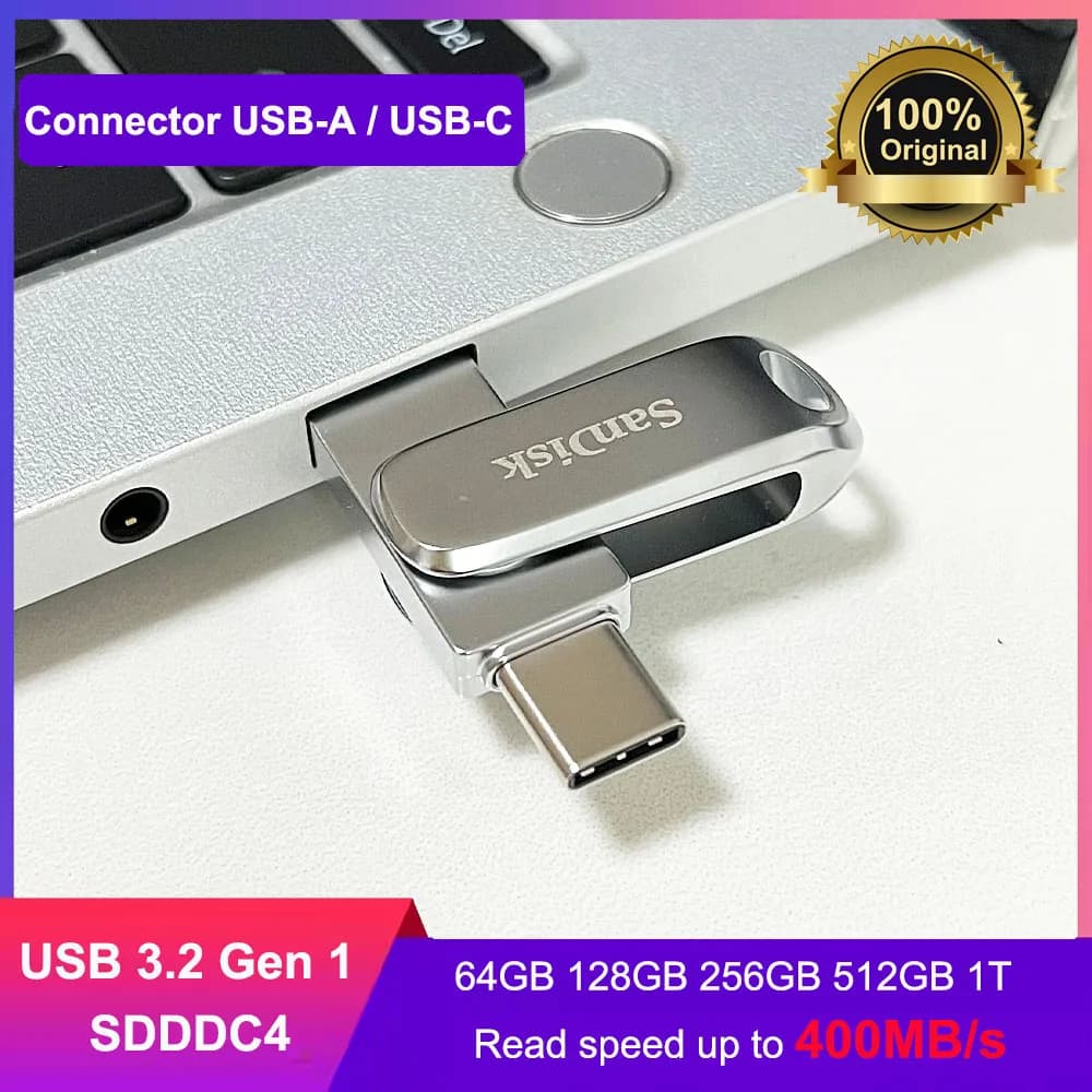 SanDisk Ultra Dual Drive Luxe USB Type-c 32GB 64GB 128GB 256GB 512GB USB 3.2 Gen 1 Phone Metal Type C OTG Flash Drive  Pen Drive