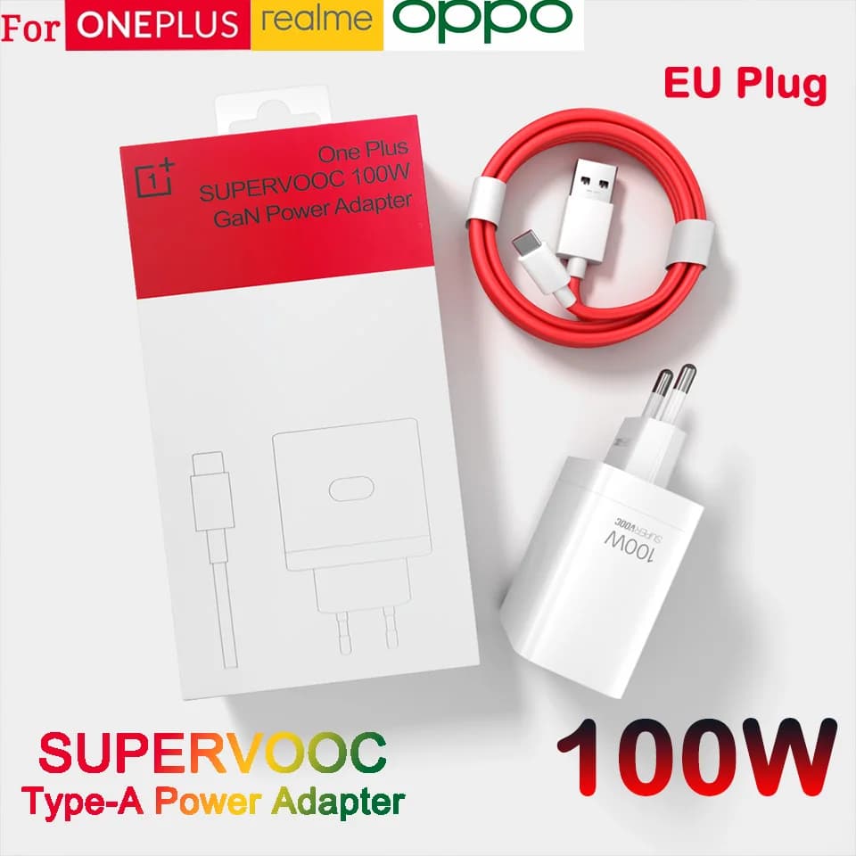 شاحن Oneplus SuperVOOC 100W أصلي مع كابل شحن سريع Type C 80W متوافق مع One Plus 13 13S 12 11 10 Nord 5 4 وOPPO X9 X8