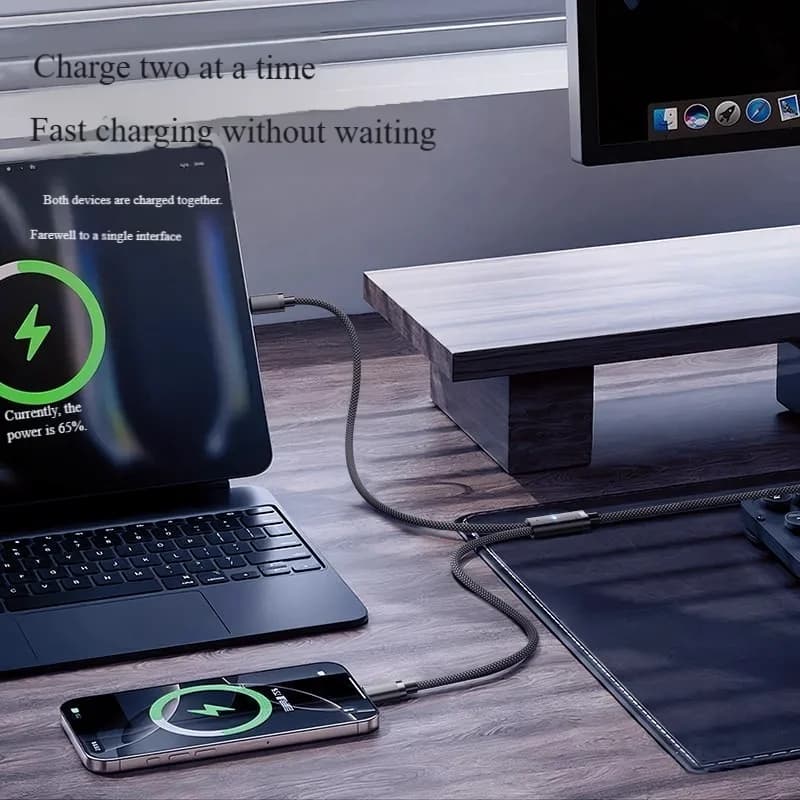 كابل ثنائي المنفذ من النوع C: كابل واحد، منفذين شحن سريع 100 وات متوافق مع Apple iPhone 16/17، أجهزة Huawei متعددة المنافذ C - 3