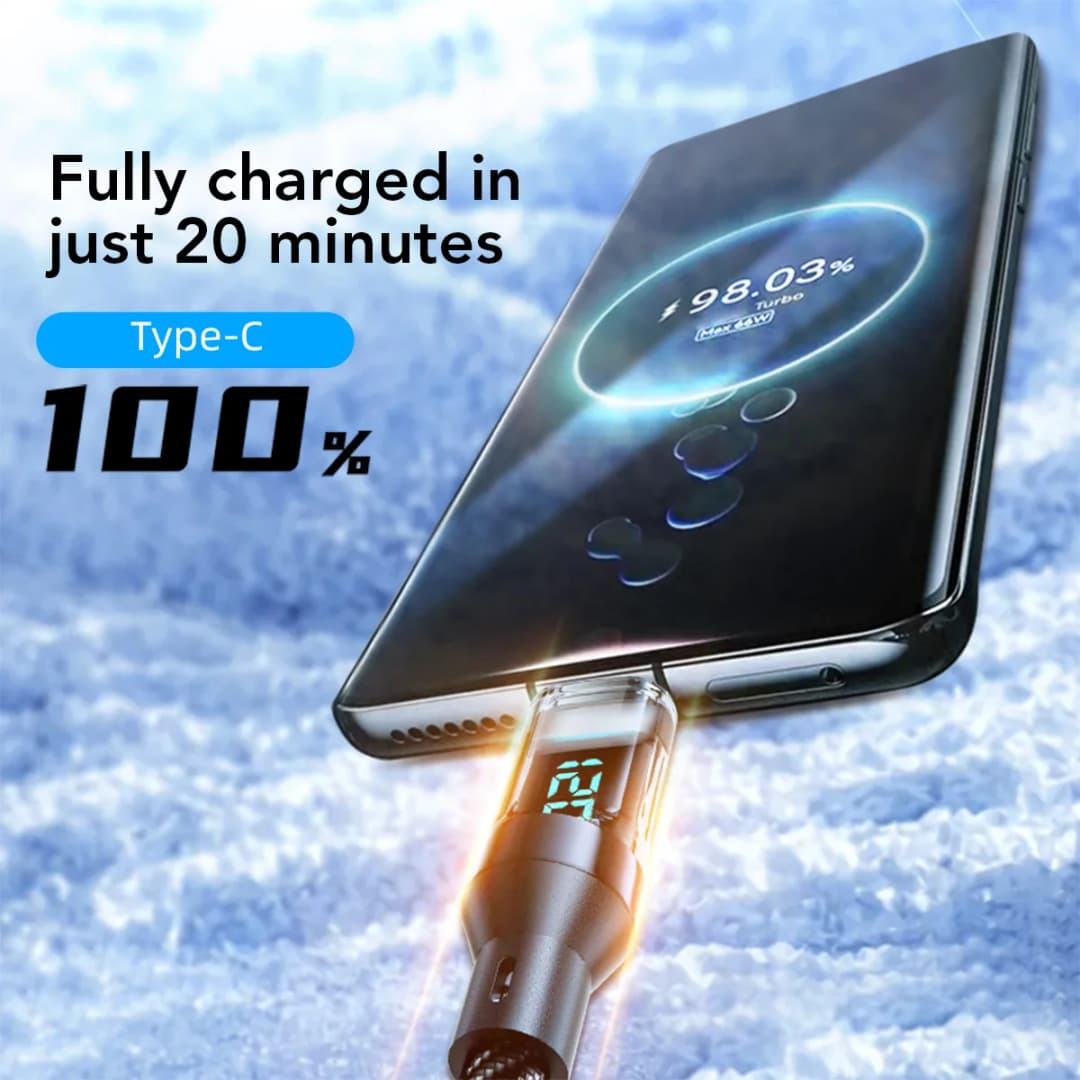 كابل شحن سريع جدًا من النوع C إلى النوع C بقوة 120 واط مع شاشة LED، كابل بيانات USB إلى النوع C لهواتف آيفون وهواوي وأوبو وفيفو - 2