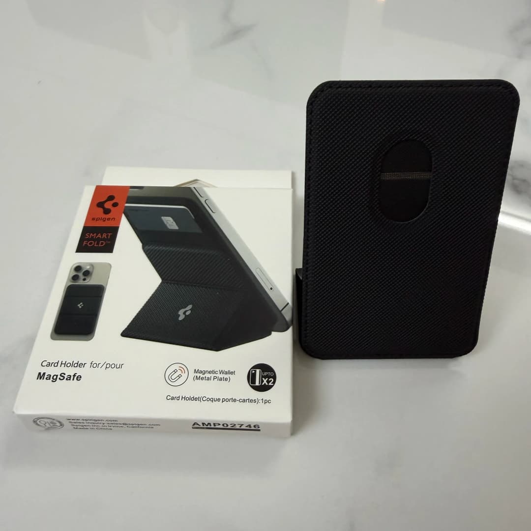 حافظة بطاقات محفظة Spigen الأصلية القابلة للطي المغناطيسية لهواتف iPhone 17 و16 و15 و14 Pro Max متوافقة مع Magsafe مع حامل صندوق - 5