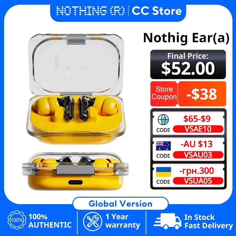 سماعات Nothing Ear (a) اللاسلكية إصدار عالمي جديد، إلغاء ضوضاء نشط 45dB، تصميم ديناميكي عصري، بلوتوث