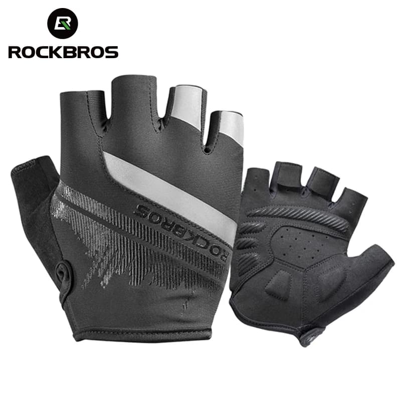 ROCKBROS قفازات ركوب الدراجات نصف إصبع مقاومة للصدمات والاهتراء قابلة للتنفس قفازات دراجات طرق جبلية MTB للرجال والنساء معدات رياضية للدراجات