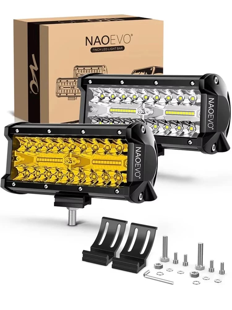 NAOEVO 7 inch LED Light Bar 240W 24000LM 4x4 Offroad Spot Flood Combo Fog LED White Yellow Work Lights for Truck Boat UTV ATV