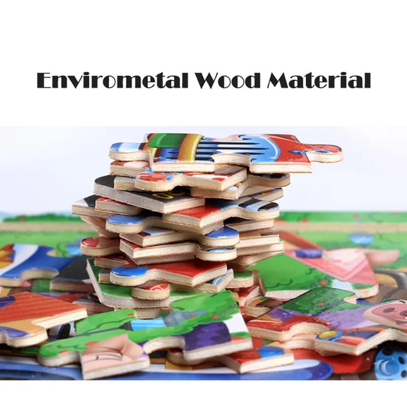 لعبة تركيب خشبية جديدة من 20 قطعة، ألغاز ثلاثية الأبعاد على شكل حيوانات كرتونية ومركبات، ألعاب تعليمية مونتيسوري للأطفال من 3-6 سنوات - 5