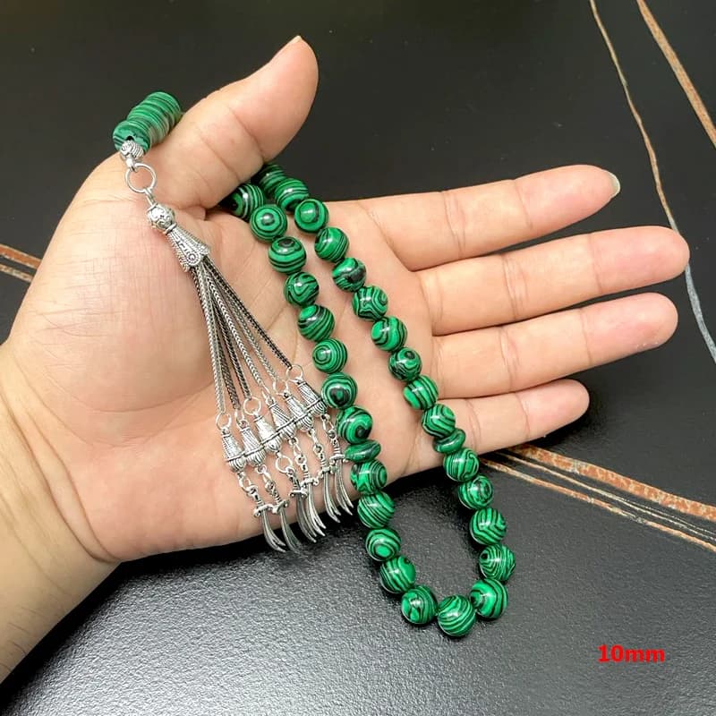 ALIBASHAN Men Green Malachite Muslim Prayer Beads Islamic Misbaha Eid Ramadan Gift Misbaha Bracelet - 3