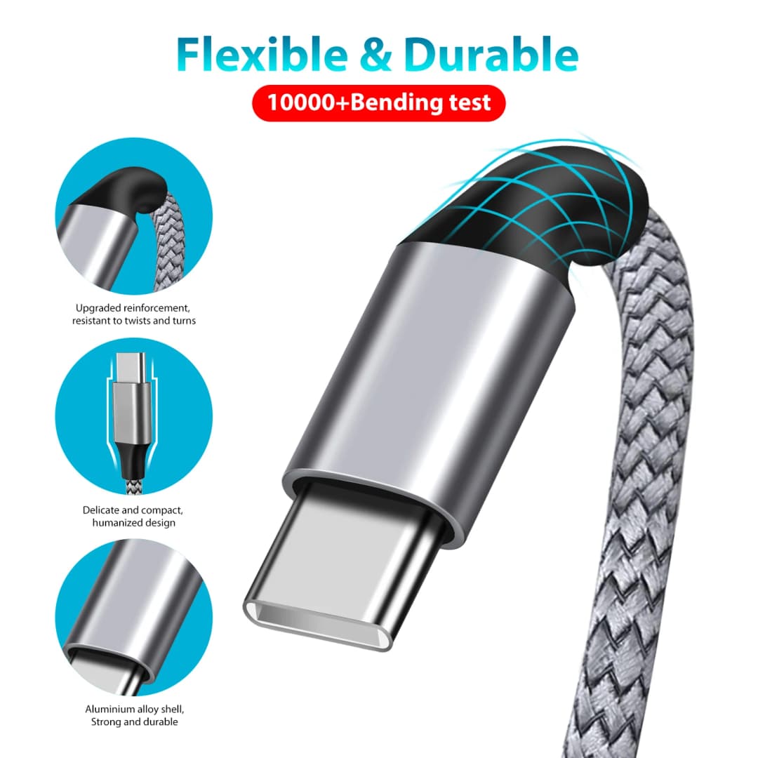2026 New 60W Fast Charge Cable Type C To Type C 1m 2m 3m 5m 8m Universal Extended Nylon Braided PD Data Cord for iPhone Samsung - 2