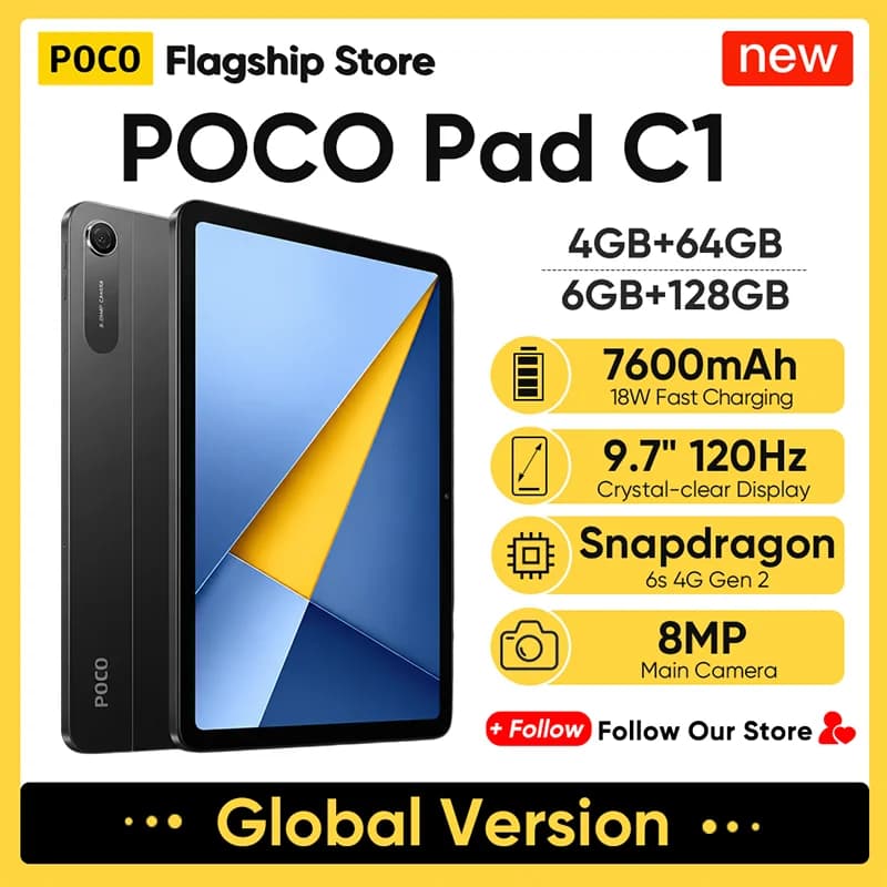 جهاز لوحي POCO Pad M1 الأحدث، إصدار عالمي، معالج Snapdragon 7s Gen 4، شاشة 12.1 بوصة، معدل تحديث 120 هرتز، دقة 2.5K، بطارية 12000 مللي أمبير في الساعة، شحن سريع 33 واط، ذاكرة وصول عشوائي 8 جيجابايت، ذاكرة داخلية 256 جيجابايت