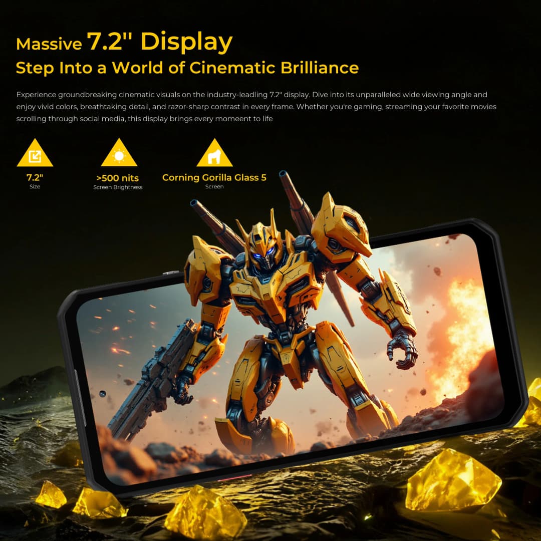 OUKITEL WP60 10000mAh Rugged Phone 7.2” HD+ Display 48GB(16+32) +512GB MTK 7025 Smartphone Android 15, 108MP Camera, NFC, 120Hz - 3