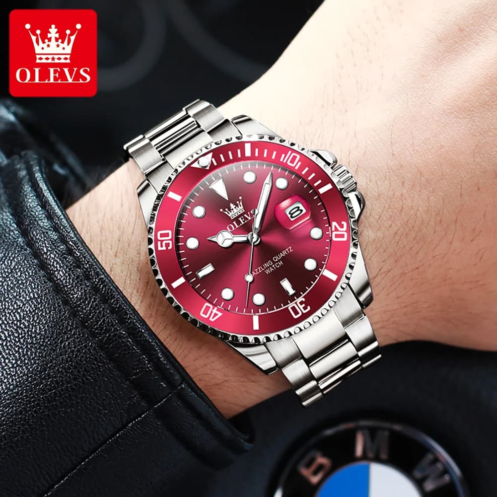 OLEVS Luxury Sport Man Watch Military Waterproof Luminous Date Week Men Watch Stainless Steel Quartz Men's Watches Male Clock - 6