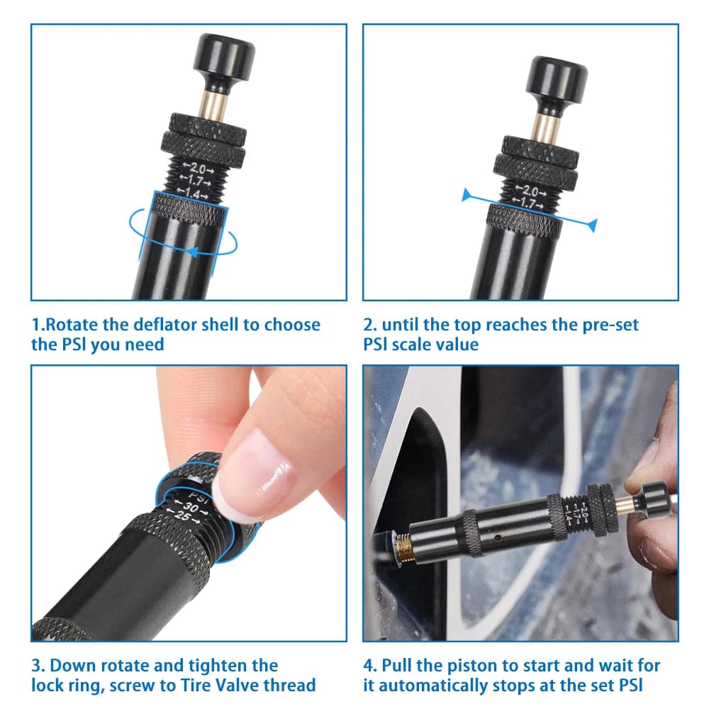 Adjustable Auto-Stop Tire Deflator Valve Kit Screw-on Tyre Air Down Tool Offroad Accessories Fit for Offroad 4x4 - 6