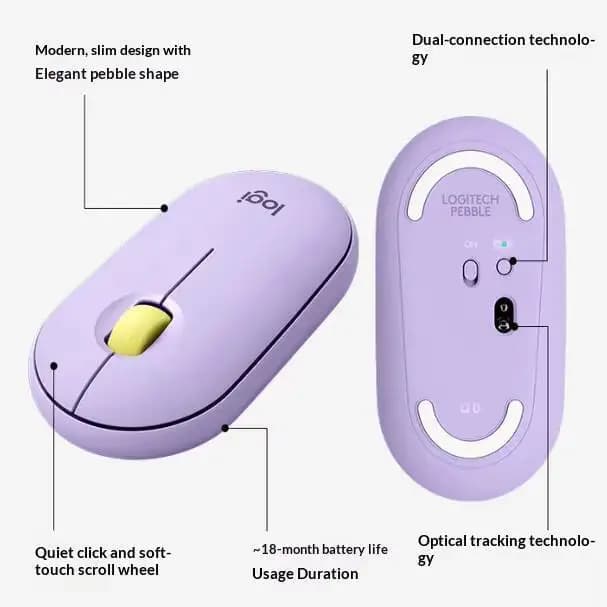 Logitech M350 Pebble Wireless Mouse - Minimalist Design, Quiet Clicks, 10m Range, 77g Light, Eco-Friendly Build - 4