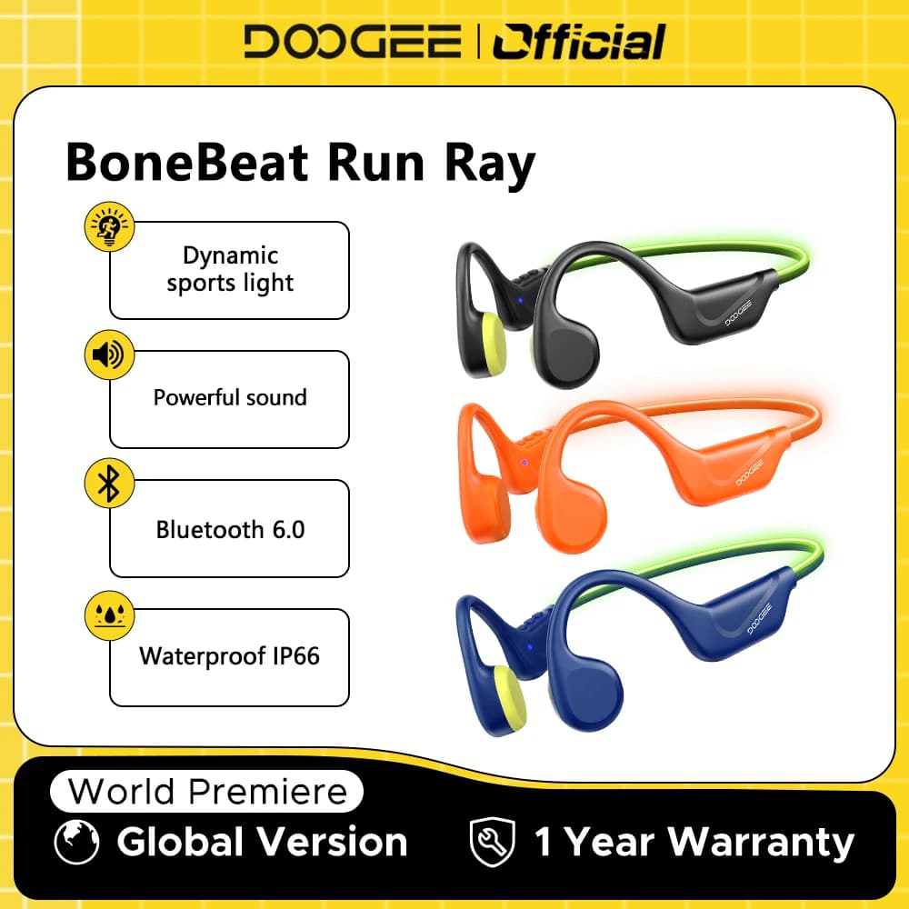 DOOGEE BoneBeat Run Ray Bone Conduction Headphones Waterproof Wireless Bluetooth Headset With Warning Light For Outdoor Sports