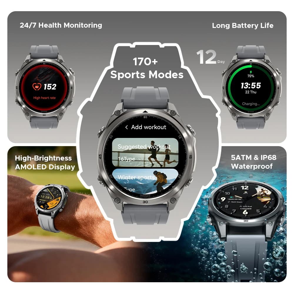 DOOGEE ANYWISE W1 Lite Smart Watch 5ATM Waterproof 1.43'' Screen 178 Sports Modes 24 hours Health Monitoring Reminder Function - 2