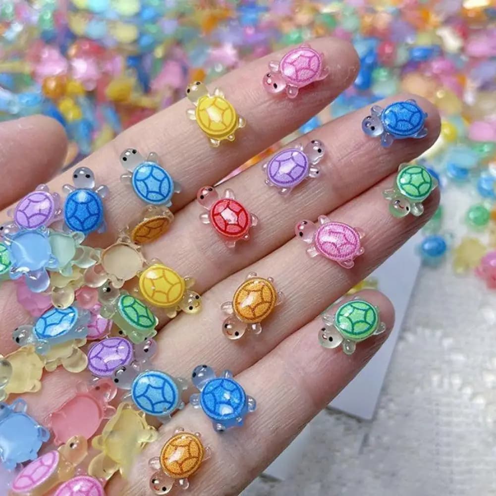 100 قطعة مختلطة مسمار الفن الراتنج الكرتون السلحفاة الصغيرة سلسلة الراين Craft بها بنفسك الحرفية لمسمار ثلاثية الأبعاد زينة المجوهرات - 4