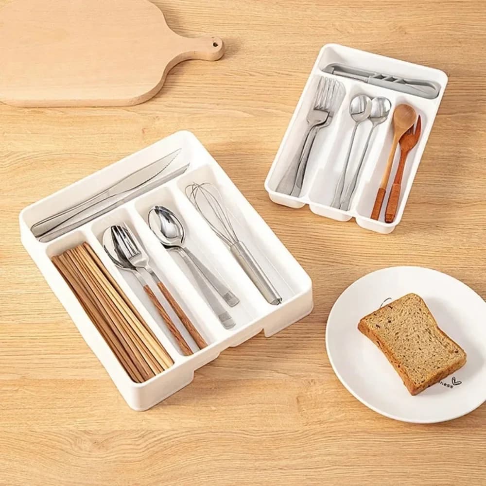 4/5 Compartments Cutlery Organizer Daily Drawer Divider Tray Rectangle Easy Clean Home Kitchen Spoon Fork Separation Box - 3